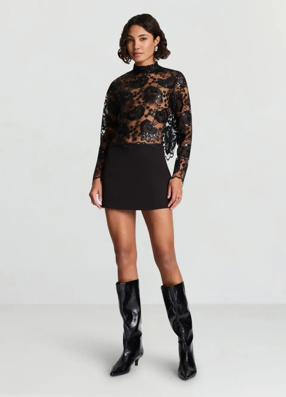 Calliope blouse dentelle sequins femme manches longues