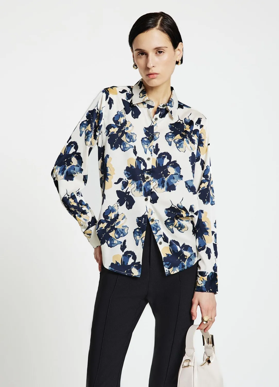 Calliope chemise femme fleurs satinée manches longues