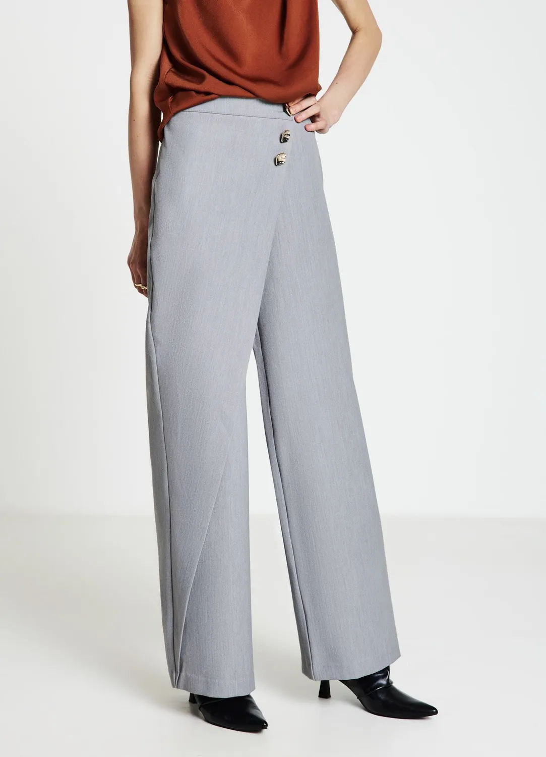 Calliope pantalon portefeuille femme wide leg uni boutons