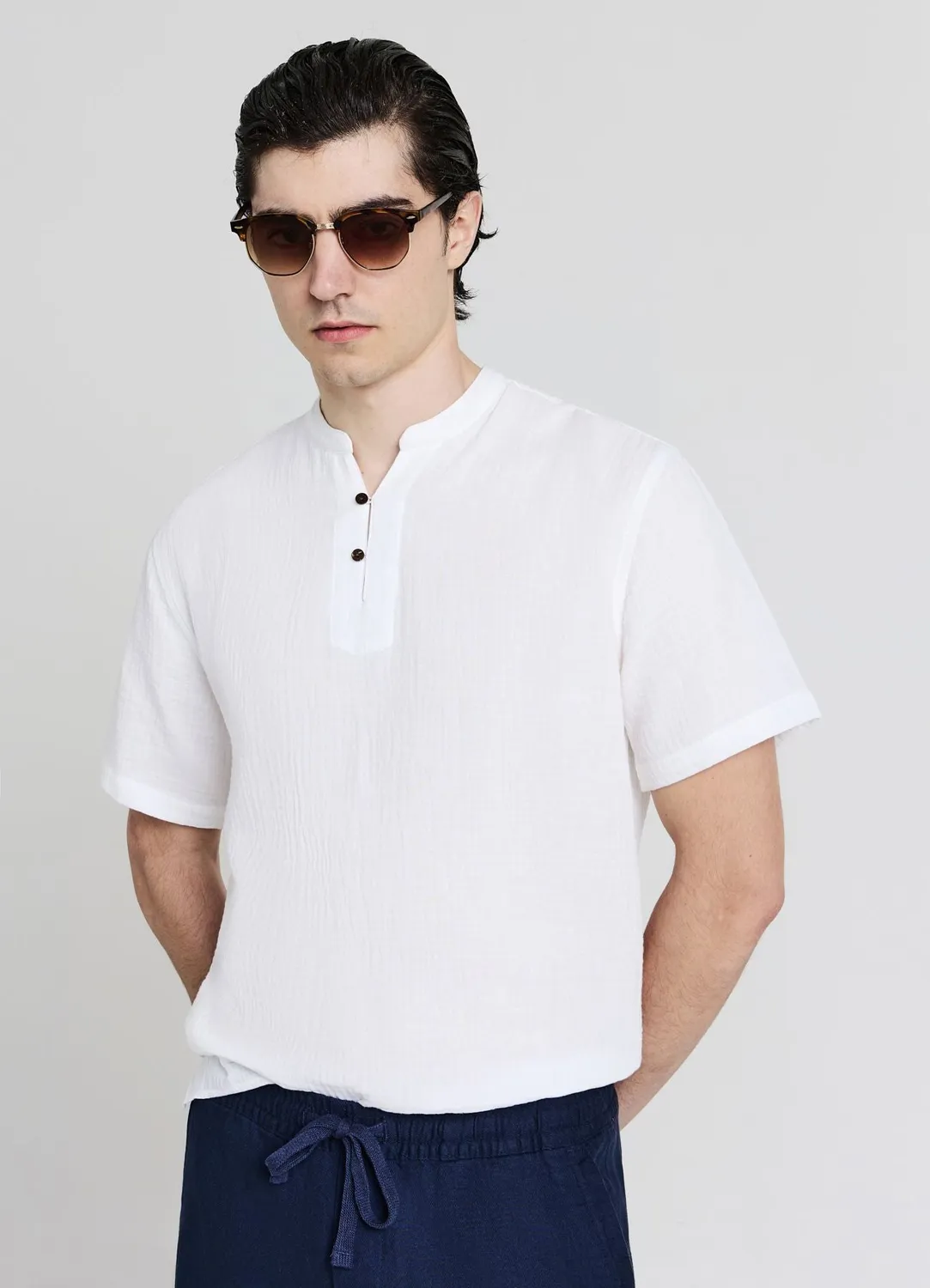 Calliope gaufrée chemise homme coton courte