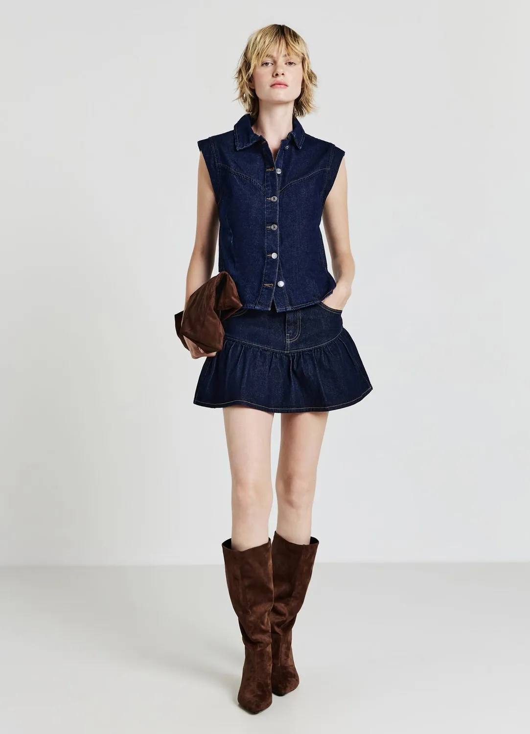 Calliope jupe-short jean femme à volants