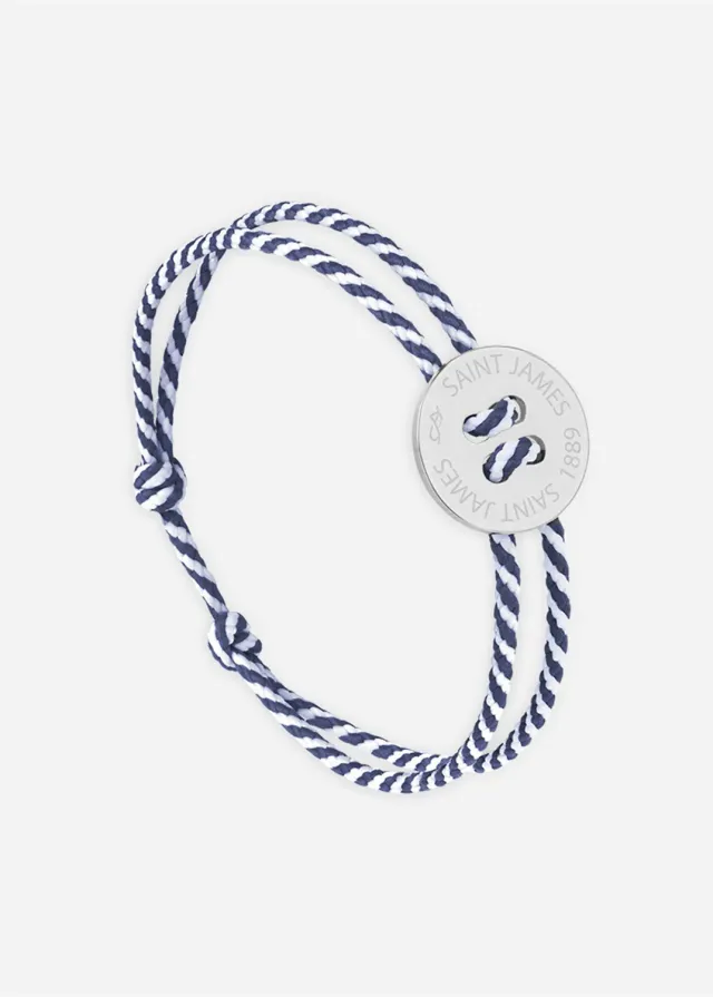 Saint James Bracelet Bouton lien coton argent rayé blanc marine