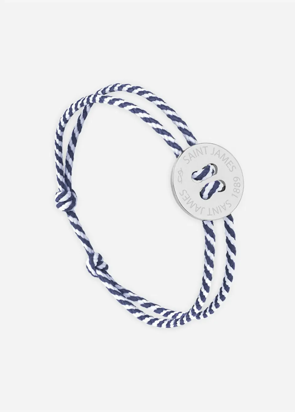 Saint James Bracelet Bouton lien coton argent rayé blanc marine