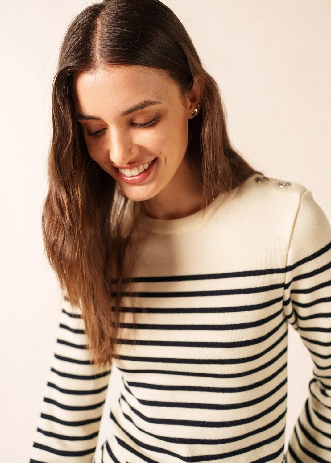 Saint James Marée pull marin écume navy laine