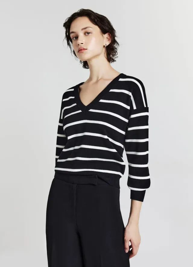 Calliope pull col V rayé femme manches longues
