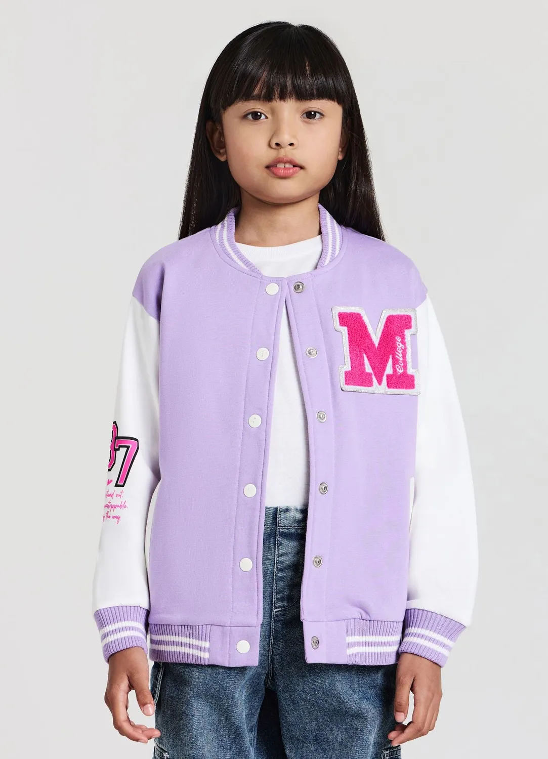 Calliope bomber college fille boutons imprimé