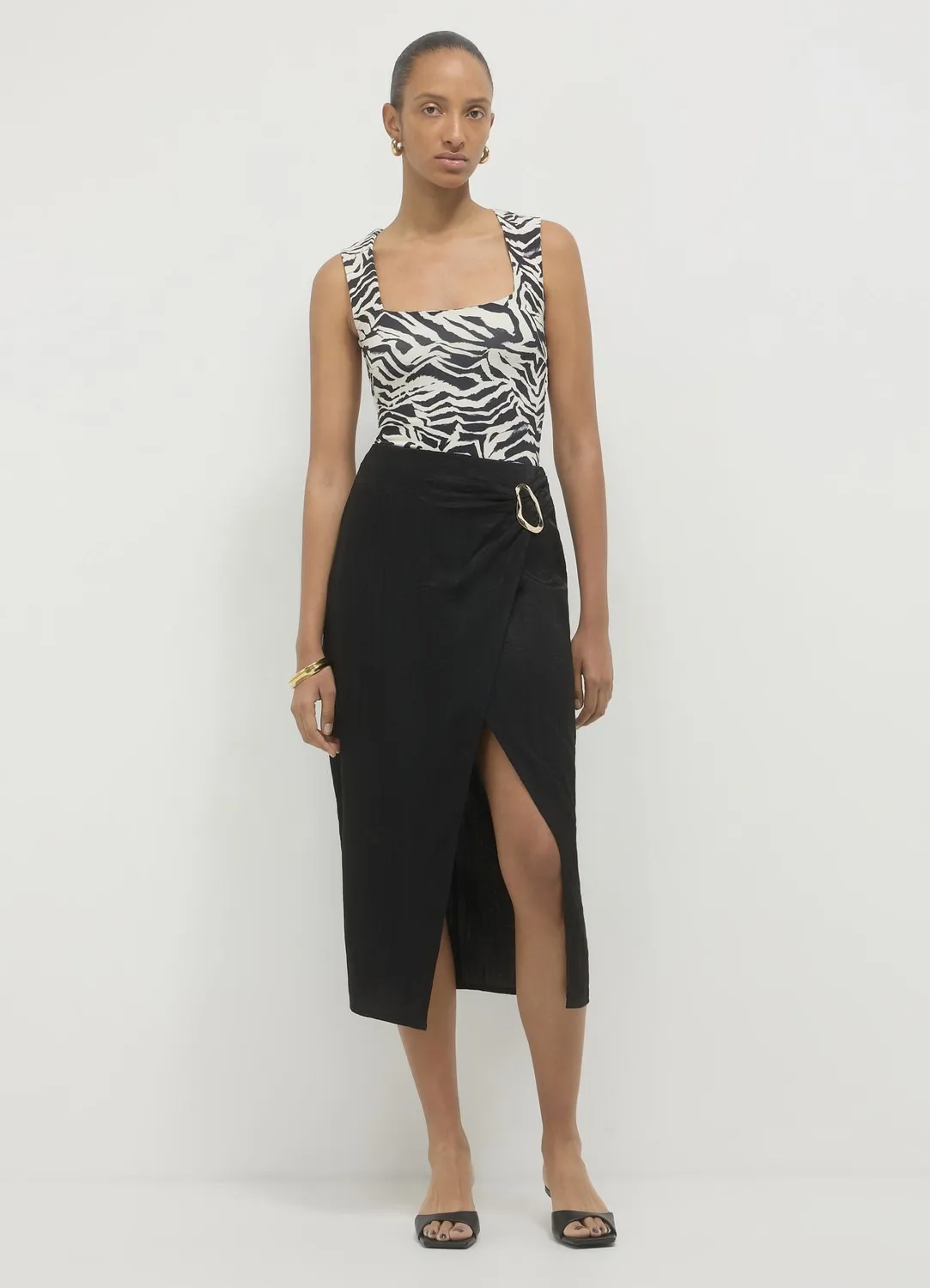 Calliope Jupe midi fendue femme spacco boucle or