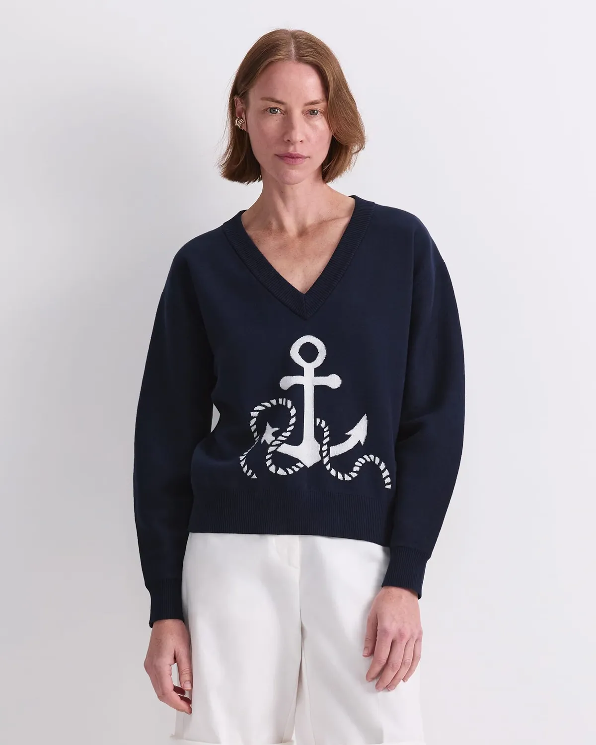 Sportscraft Anchor pull jacquard ancre coton col V
