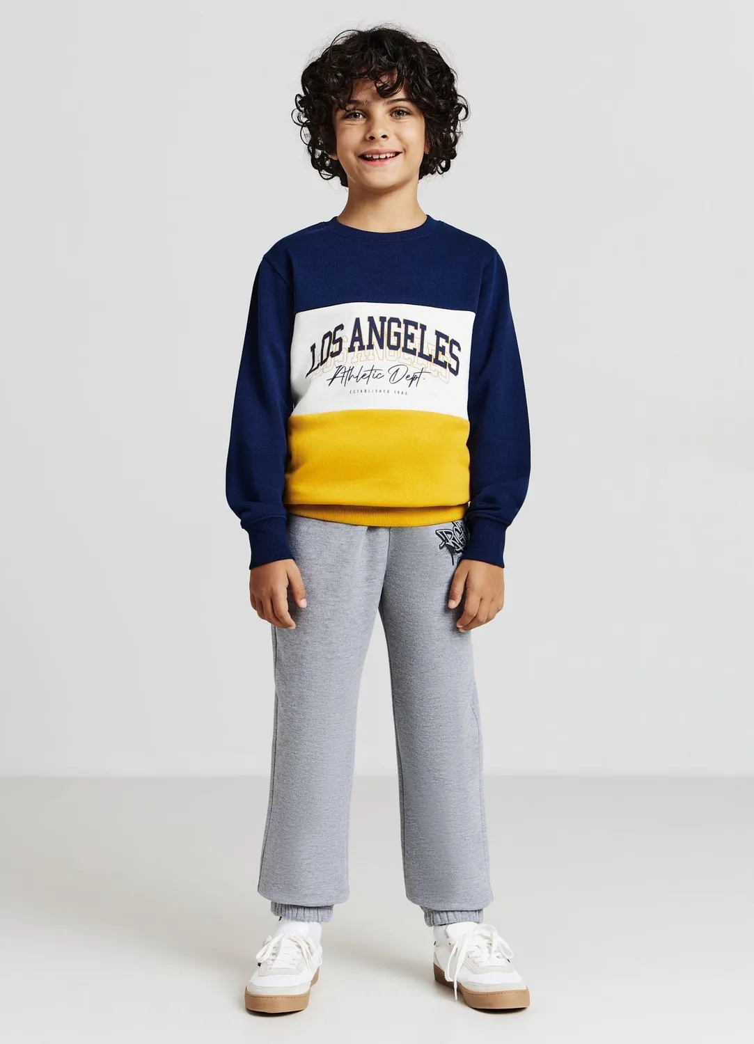 Calliope Sweat col rond garçon inscription blocs couleur