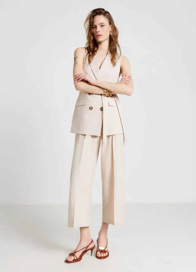 Calliope pantalon culotte à pinces femme uni taille haute