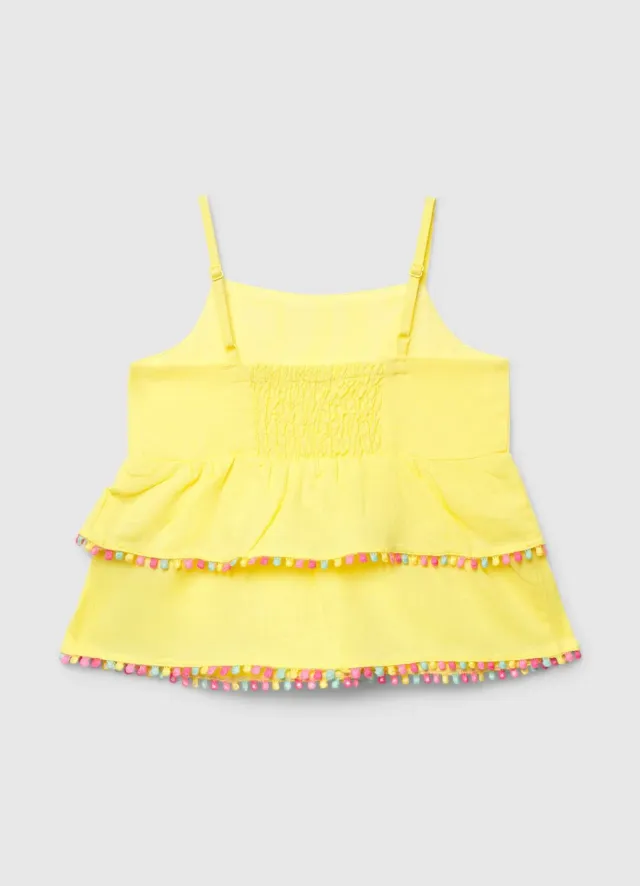Calliope top fille volants pompons uni