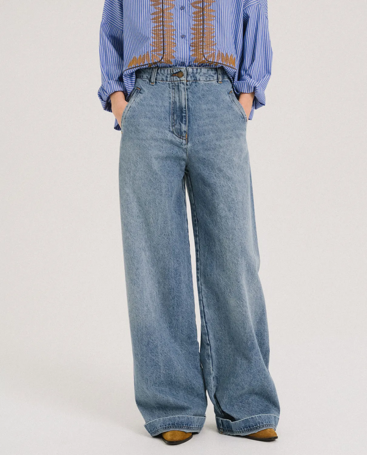 Tinsels Fedel La Vague jean large brodé coton