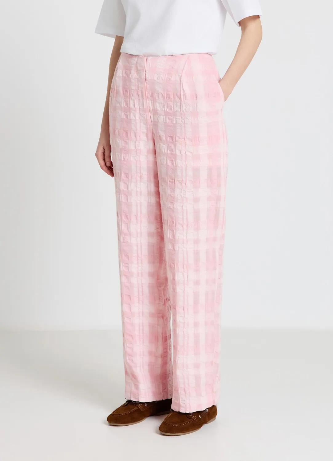 Calliope Pantalon straight carreaux femme taille haute