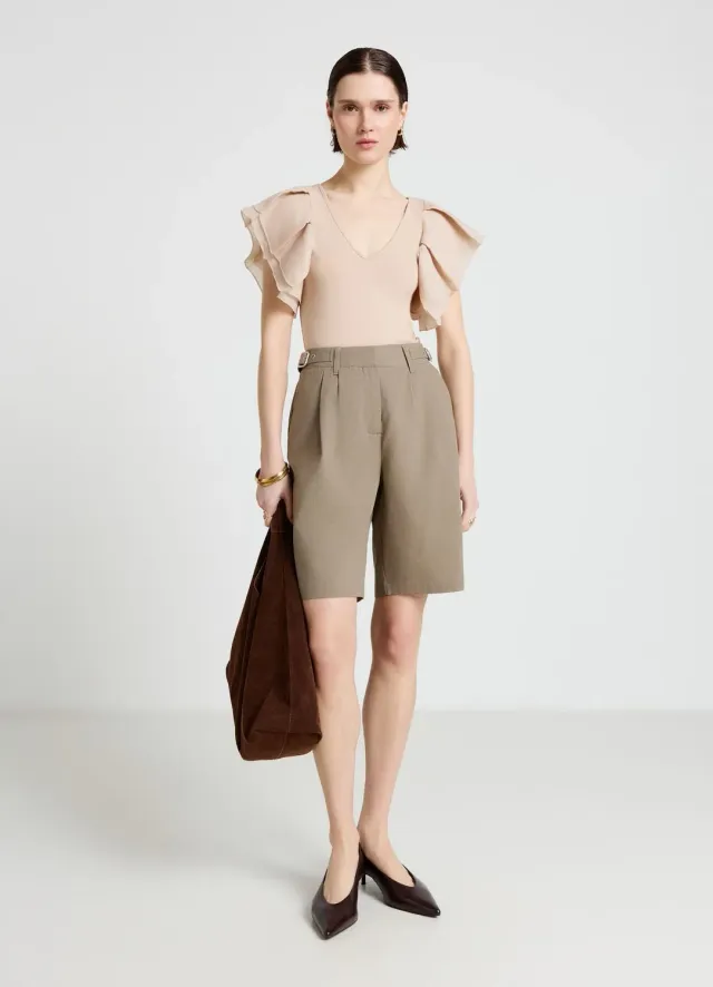 Calliope t-shirt femme col V volants organza
