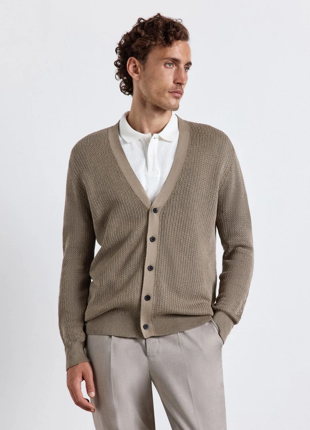 Calliope Cardigan boutons bicolore homme col V