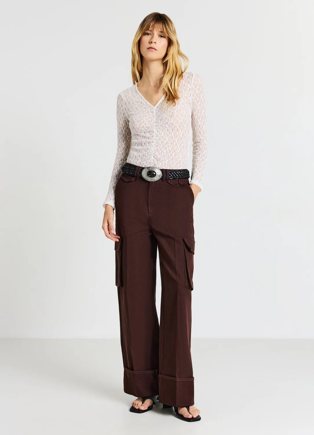 Calliope body dentelle col V manches longues