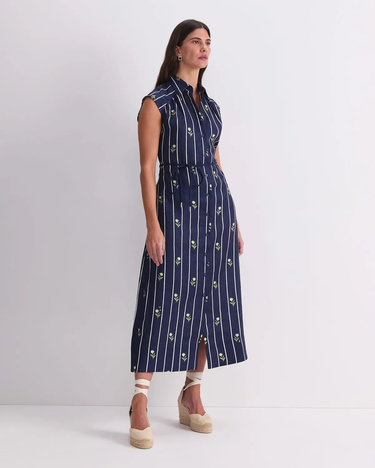 Sportscraft Hampton robe chemise lin midi rayures fleurs