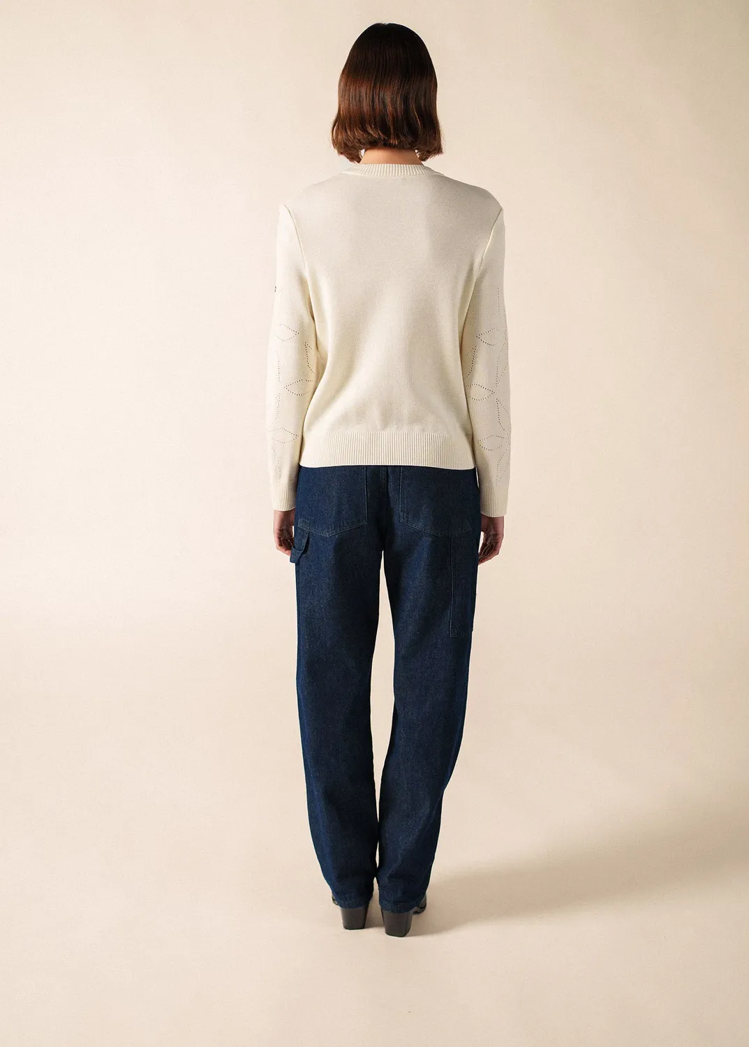 Saint James Ascou pull laine blanc motif fleur