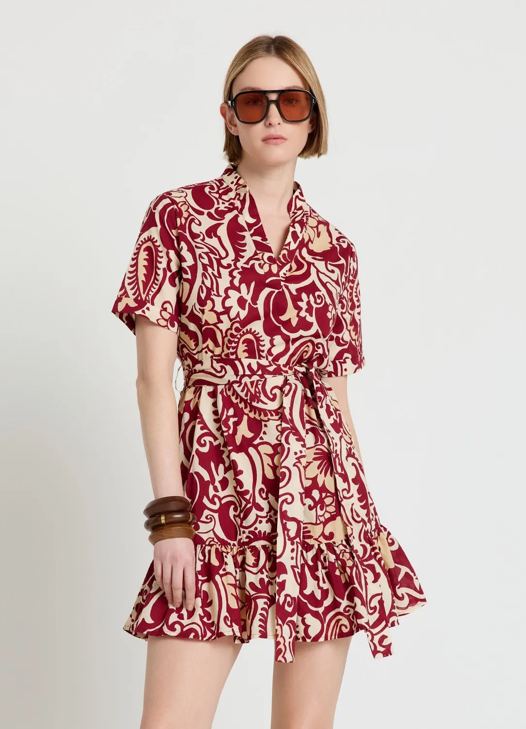 Calliope Atelier robe paisley à volant mini femme