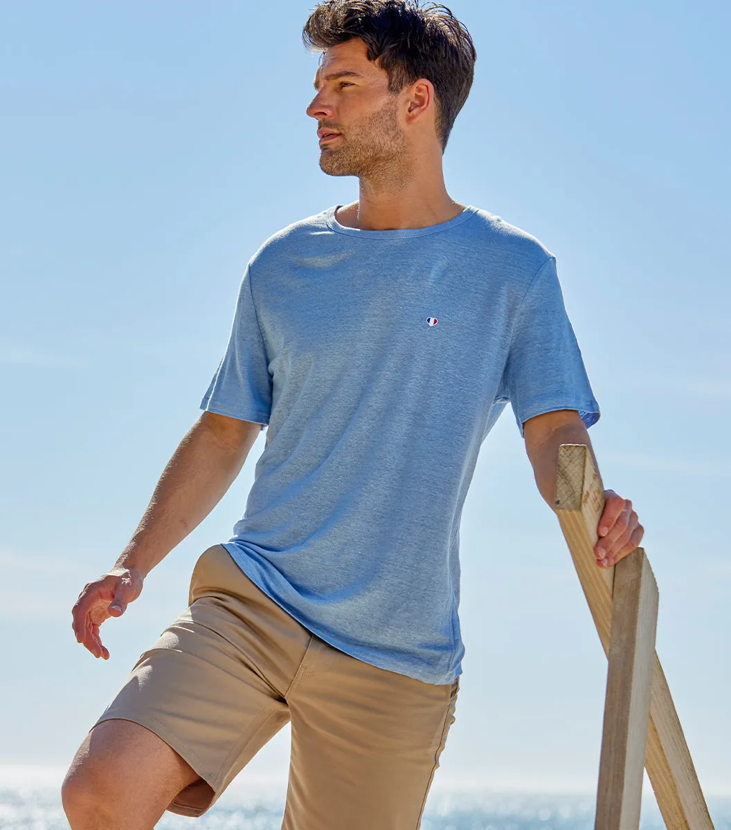 Cocorico Iconique Lin Ciel t-shirt homme bleu ciel 100% lin