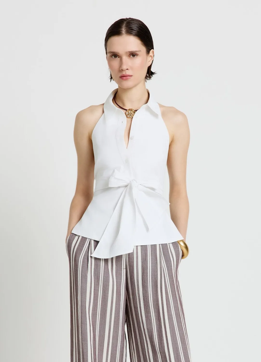 Calliope top halter col chemise femme uni