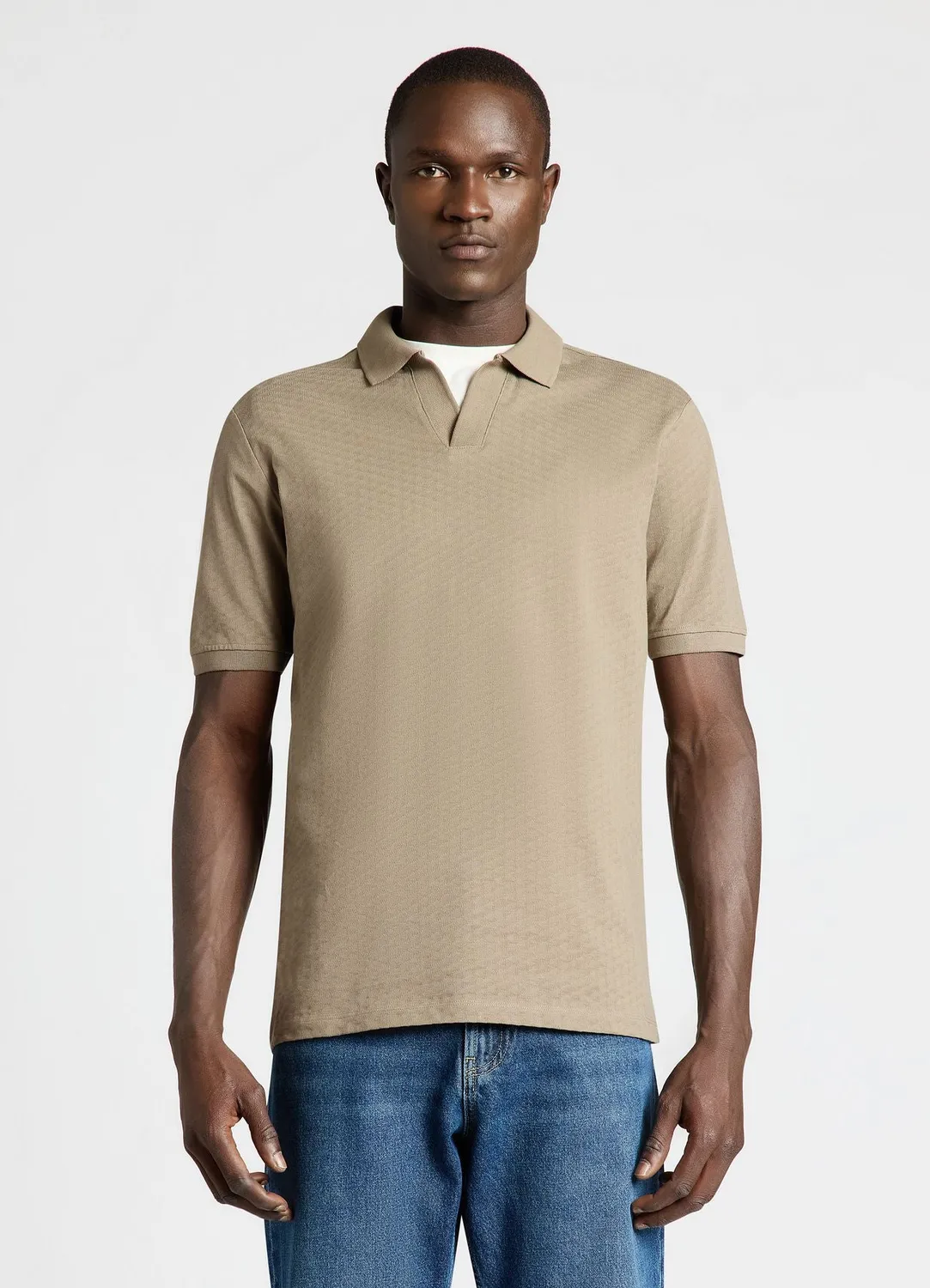 Calliope polo homme col ouvert jacquard uni