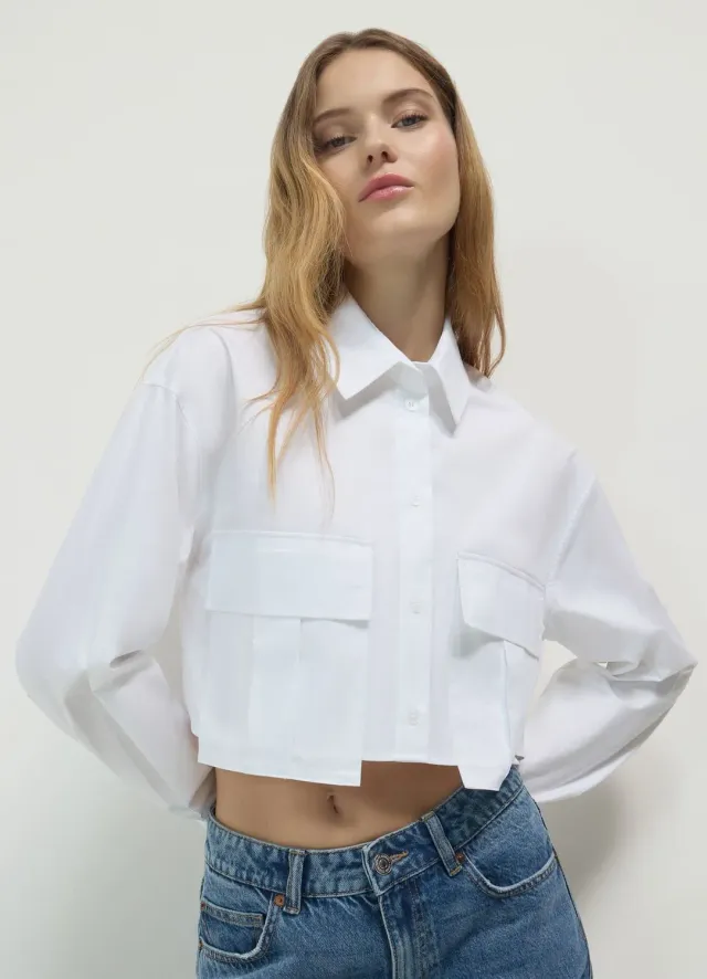 Calliope chemise crop femme coton poches plaquées