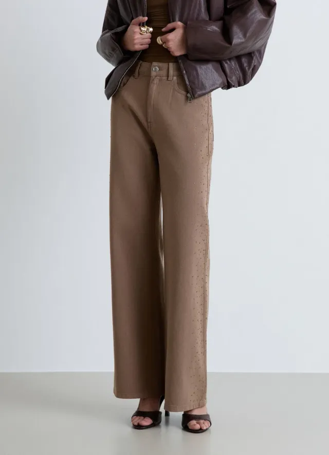Calliope jean wide leg strass femme taille haute