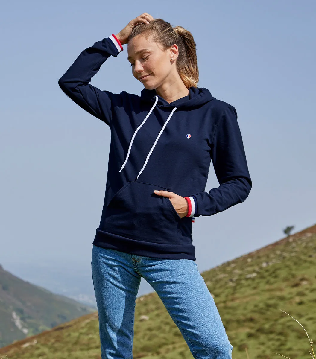 Cocorico Iconique Supporter sweat capuche femme marine coton