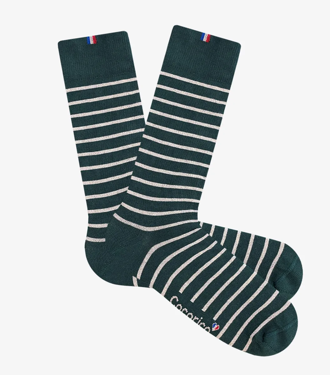 Cocorico Rayées Verte chaussettes homme coton
