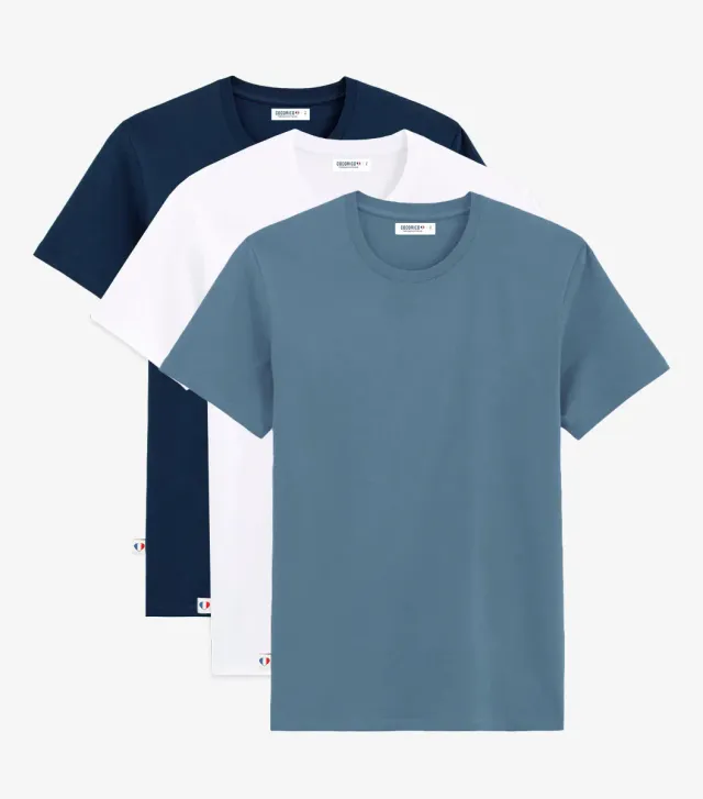 Cocorico Pack Blanc/Marine/Azur t-shirt homme x3 coton