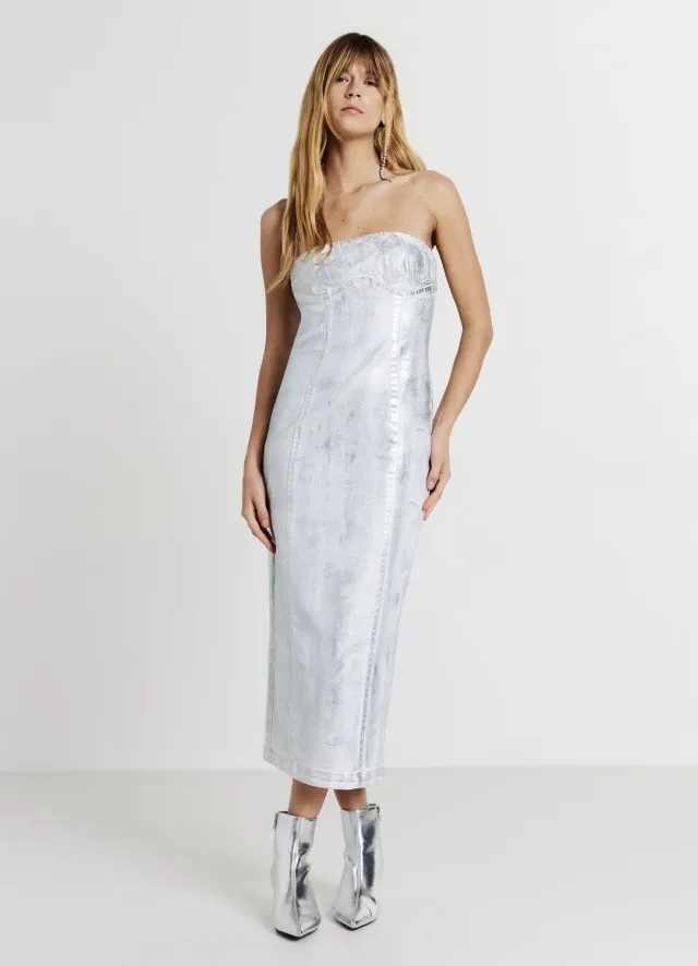 Calliope Atelier robe fourreau denim enduit fente
