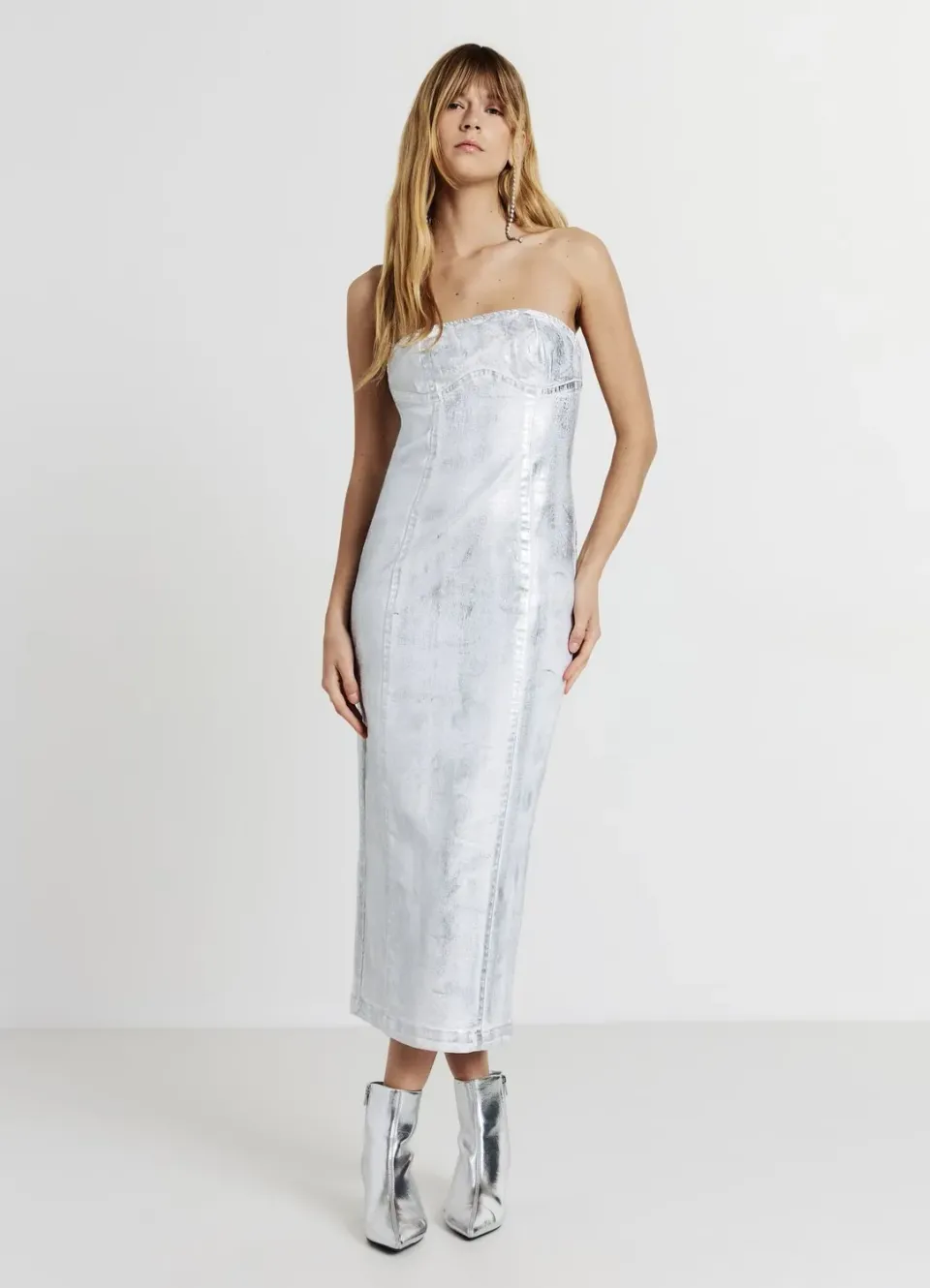 Calliope Atelier robe fourreau denim enduit fente