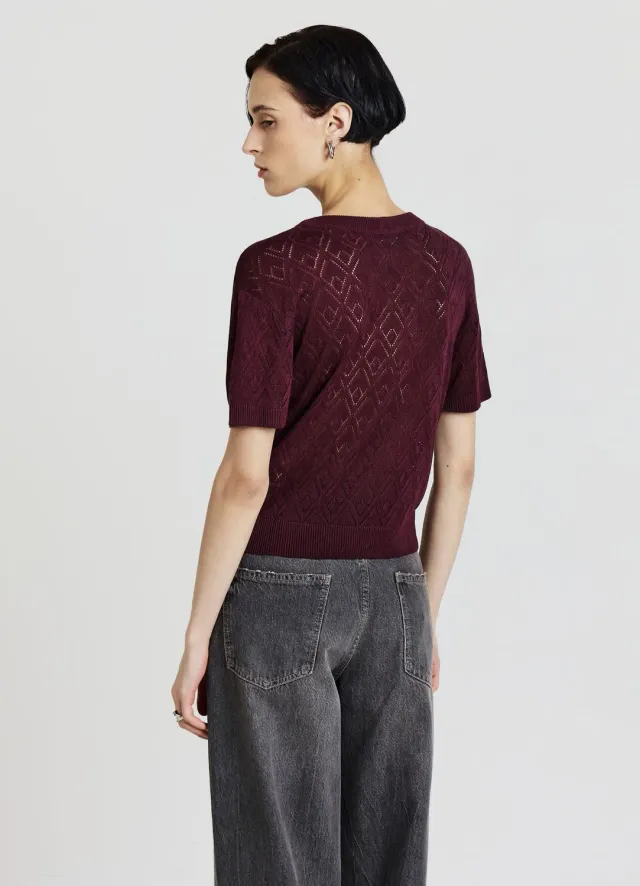 Calliope t-shirt ajouré femme col rond manches courtes