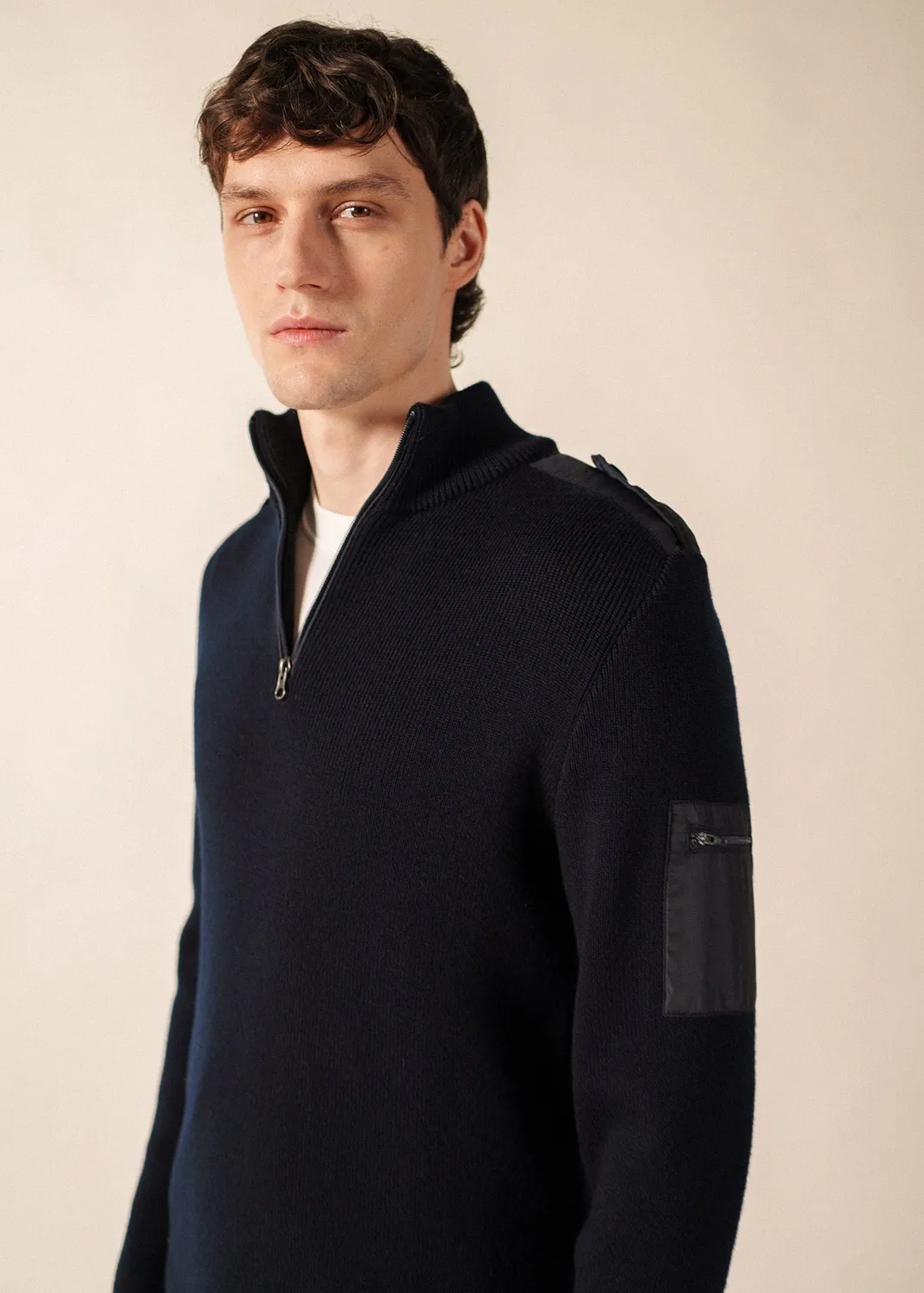 Saint James Harris pull col zippé navy laine homme