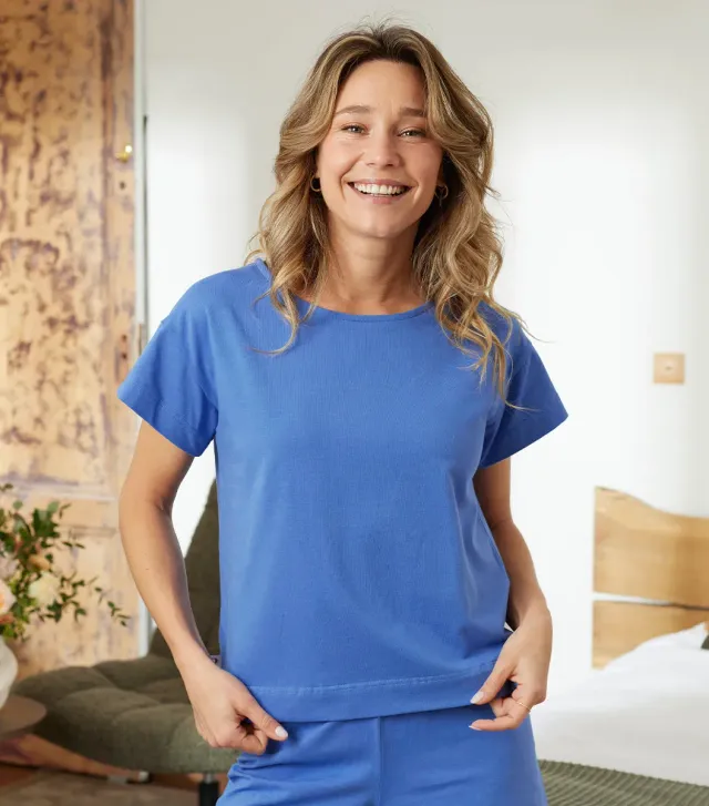 Cocorico Intemporel t-shirt pyjama femme bleu coton