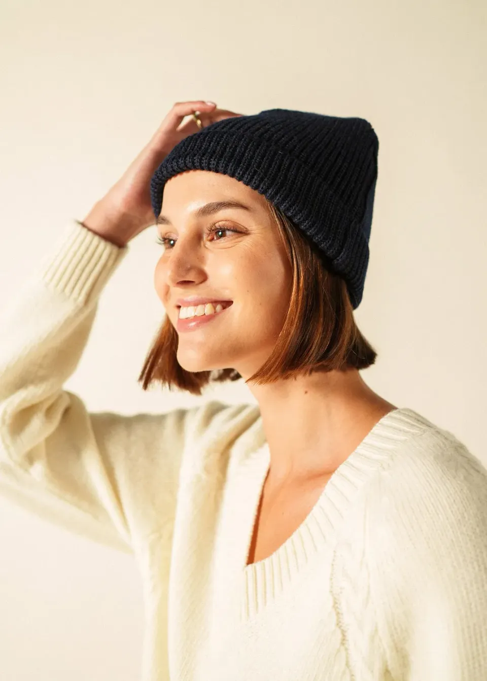 Saint James Perle bonnet marine laine revers
