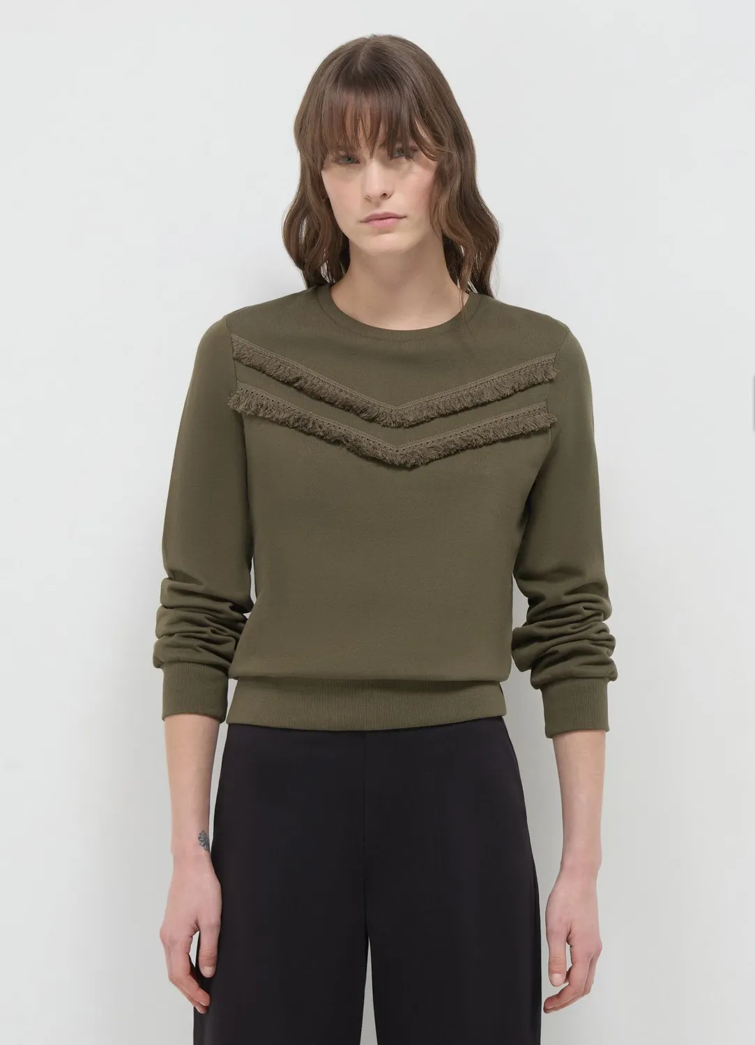 Calliope Pull col rond femme franges coton