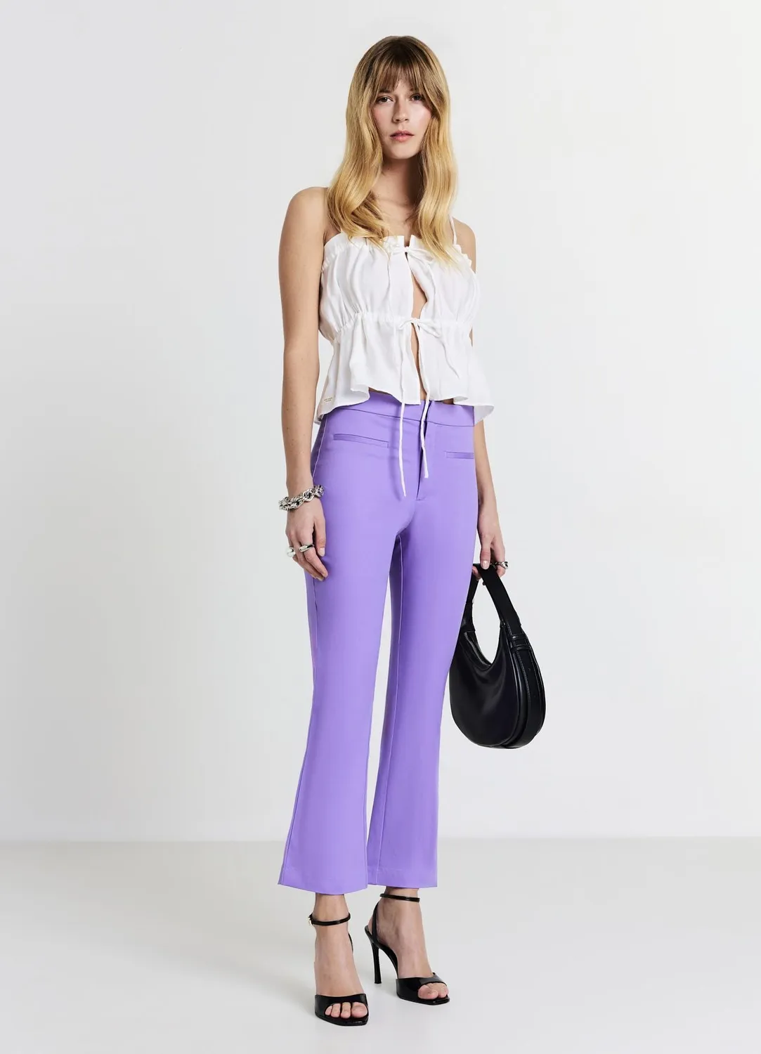 Calliope Cropped Flare pantalon rasatello femme coton