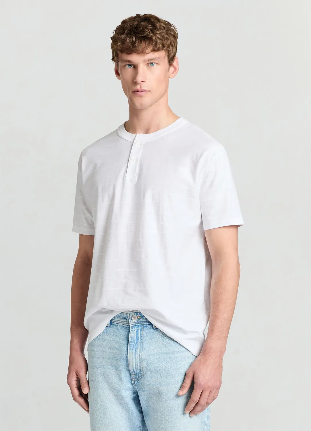 Calliope t-shirt henley homme rayé relief manches courtes