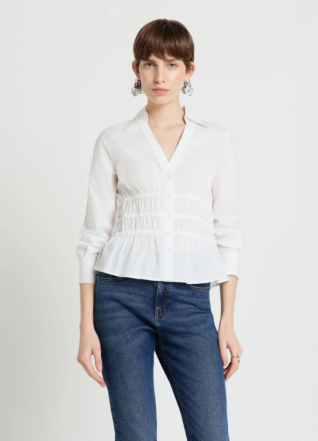 Calliope chemise à fronces col V femme coupe regular