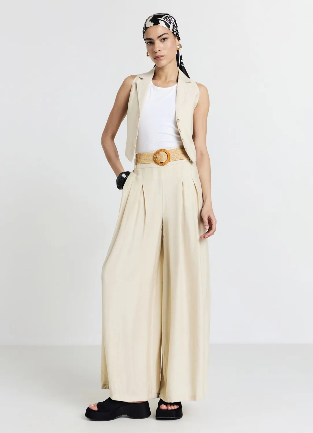 Calliope Pantalon palazzo femme large ceinture