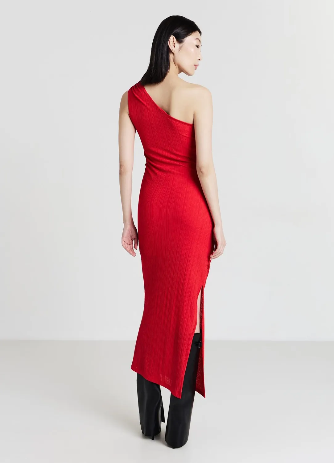 Calliope Robe longue monospalla femme unie froncée