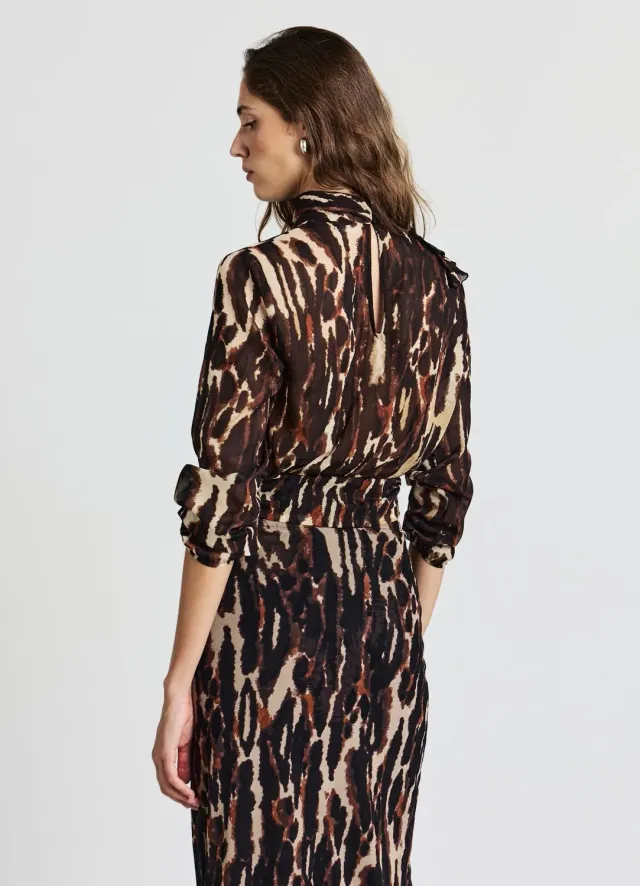 Calliope blouse animalier femme volants manches longues