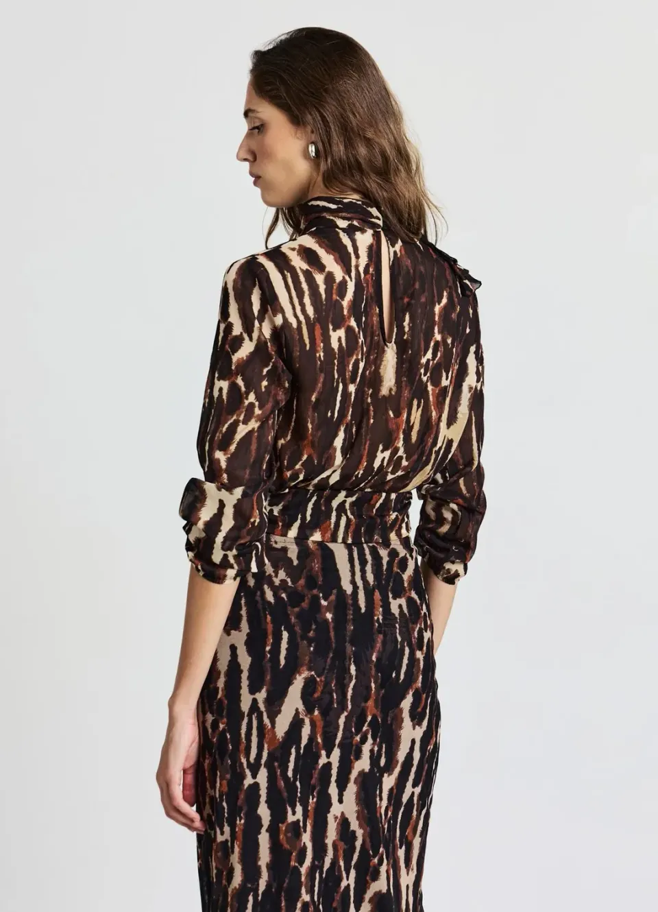 Calliope blouse animalier femme volants manches longues