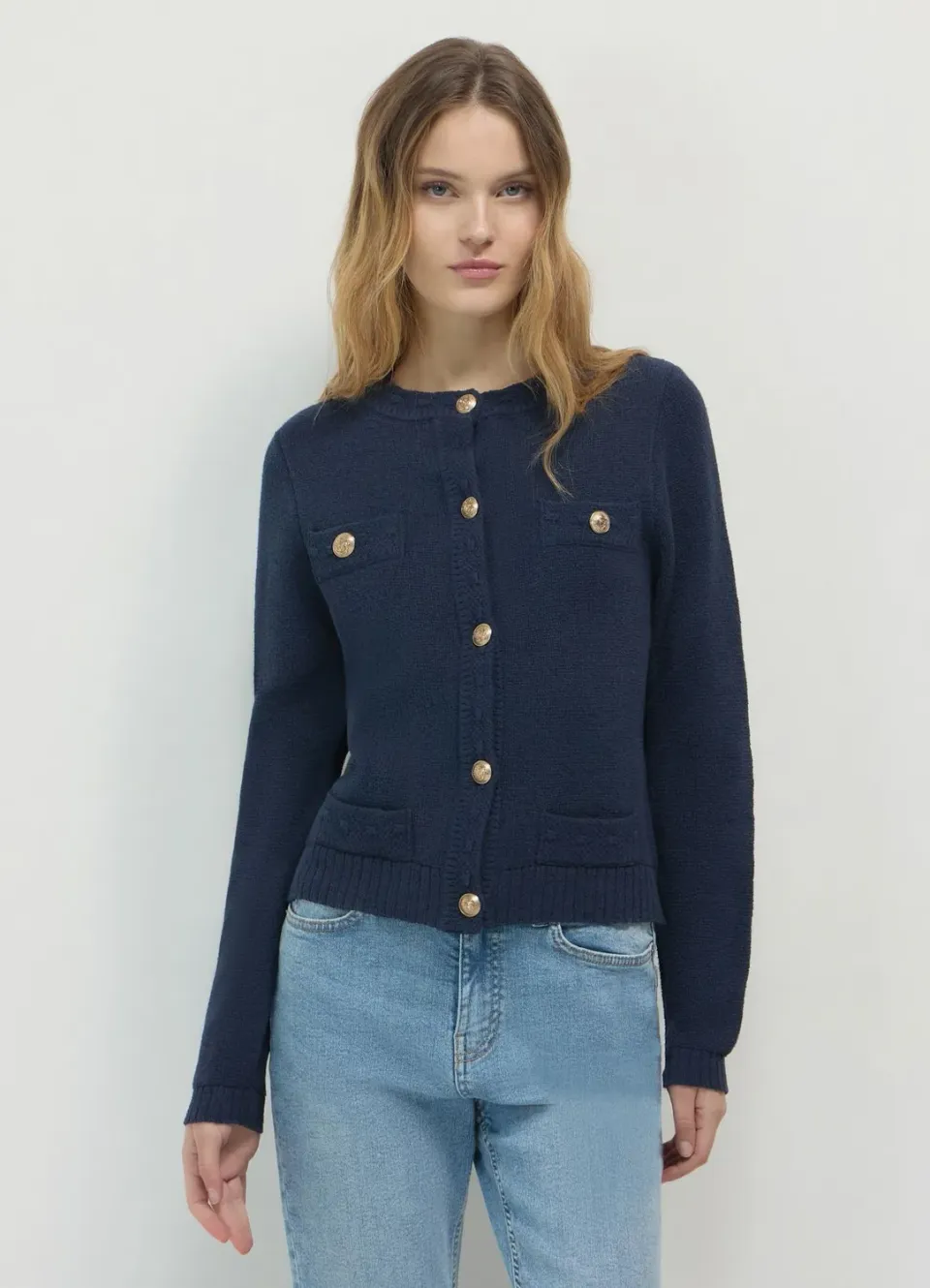Calliope cardigan boutons or coton uni