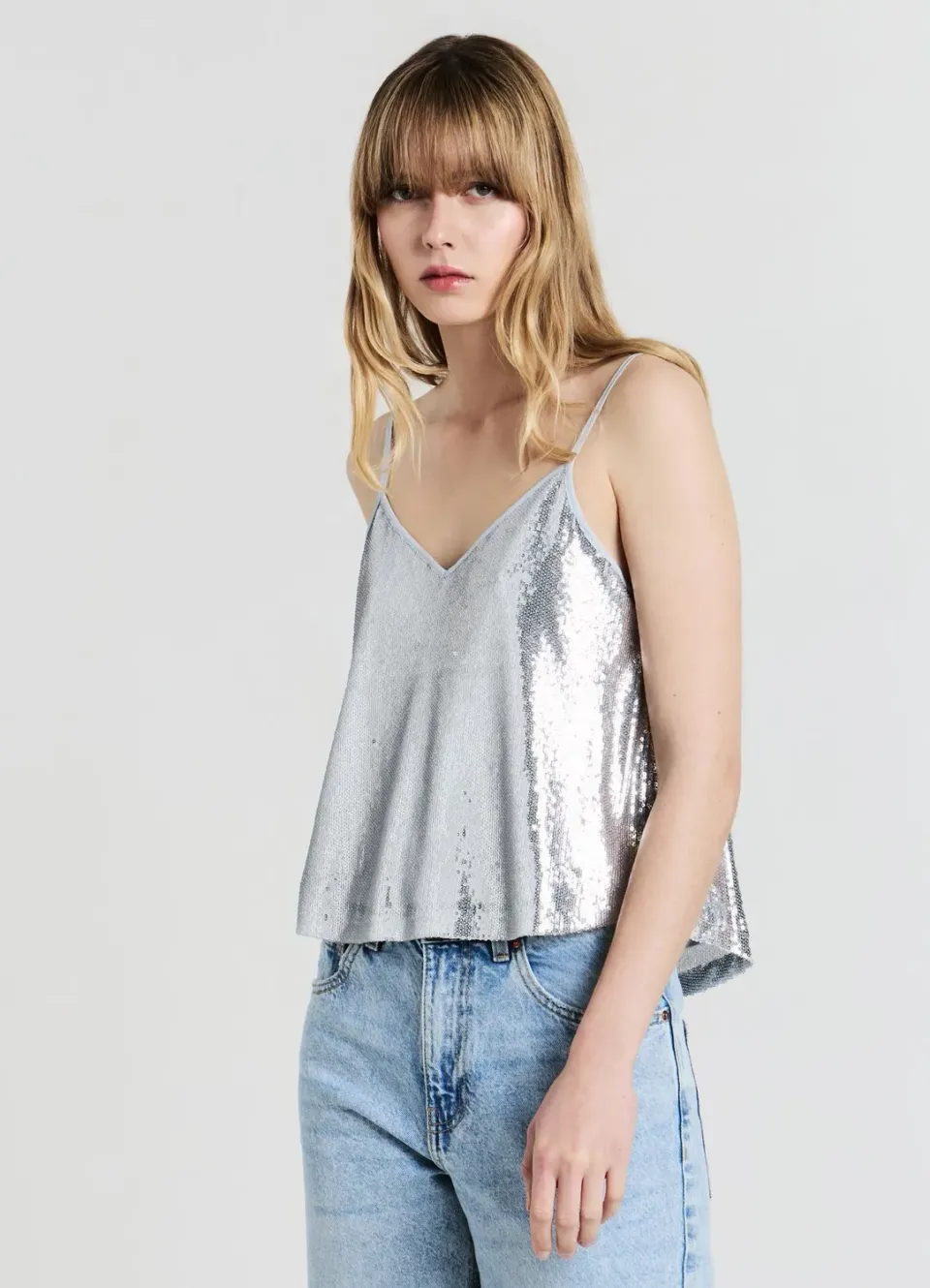 Calliope top femme évasé paillettes fines