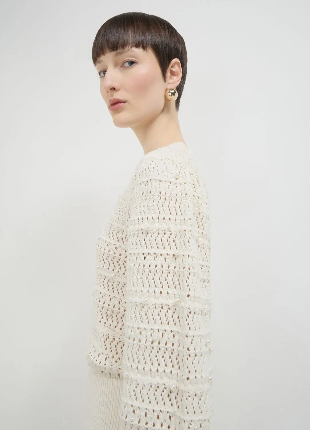 Calliope pull perles femme col rond coton