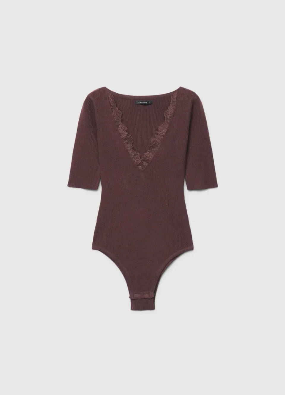 Calliope Body maglia costine scollo V pizzo dentelle
