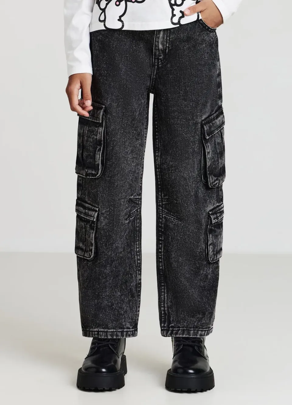 Calliope jean cargo acid wash fille coton